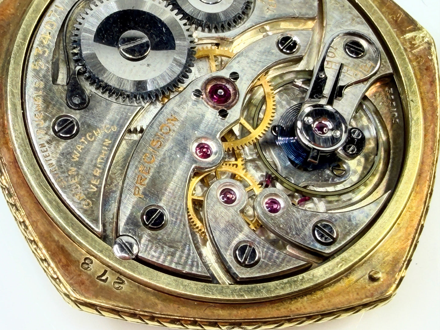 Antique Gruen Veri-Thin Precision 17J 14K Gold Pocket Watch SS256