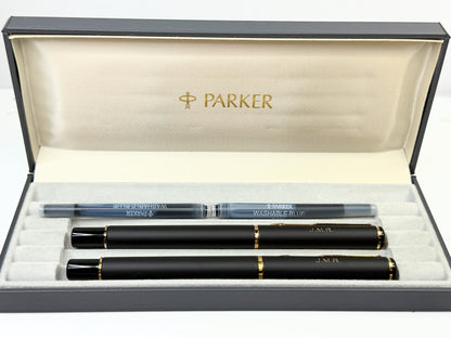 Vintage Parker Black Lacquer Fountain Pen Ballpoint Set Boxed SS257