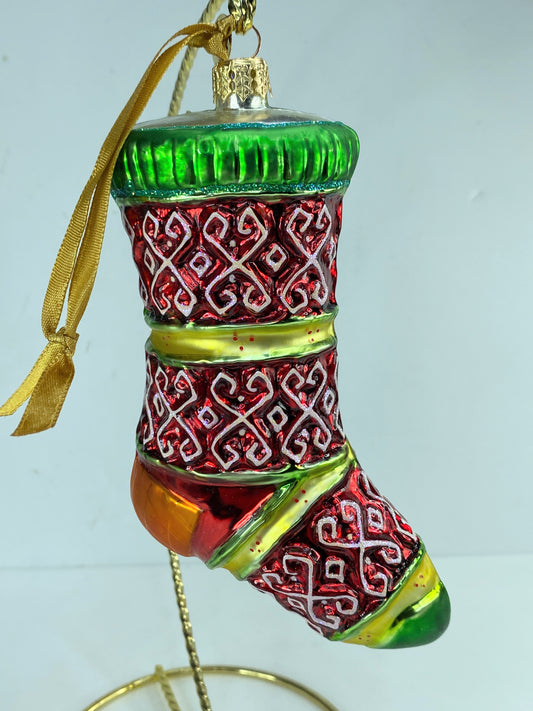 Christopher Radko Ski Knit Stocking, Glass, Ornament Christmas Chimney NX16