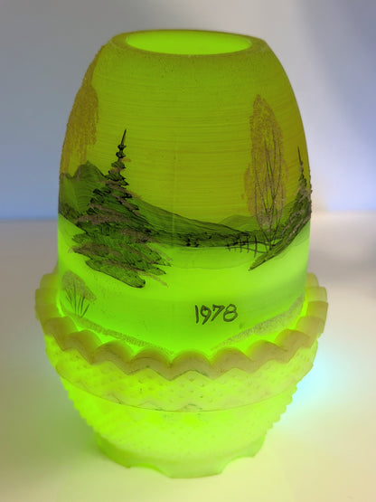 Vintage 1978 Hand Painted Satin Glass Scenic Vase Signed Andrich A888