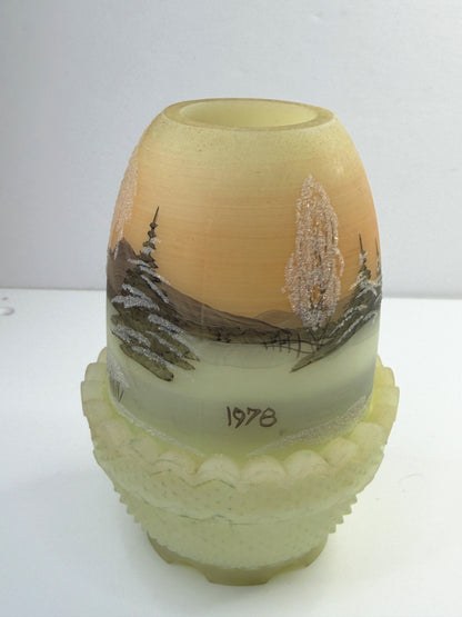 Vintage 1978 Hand Painted Satin Glass Scenic Vase Signed Andrich A888