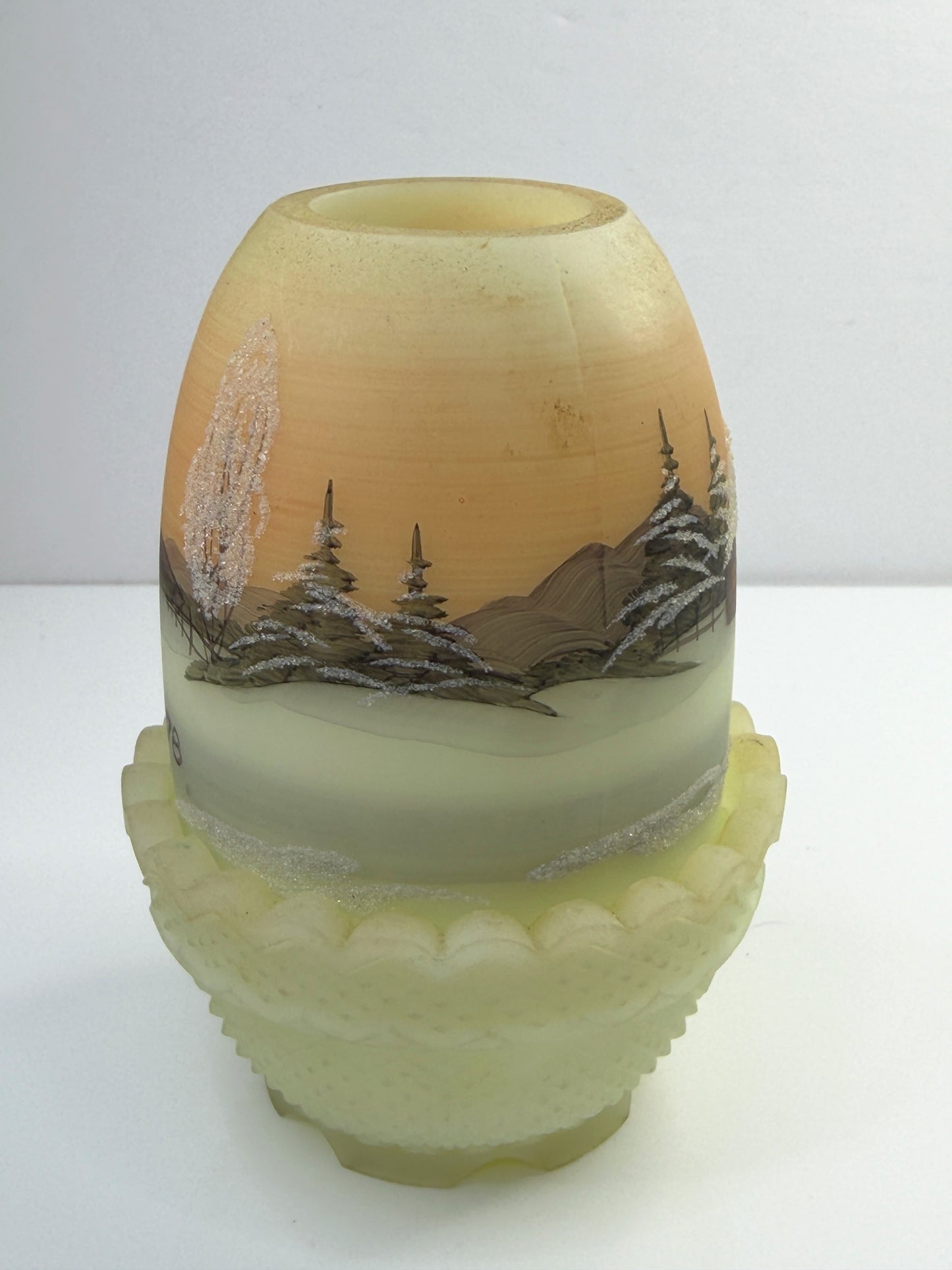 Vintage 1978 Hand Painted Satin Glass Scenic Vase Signed Andrich A888