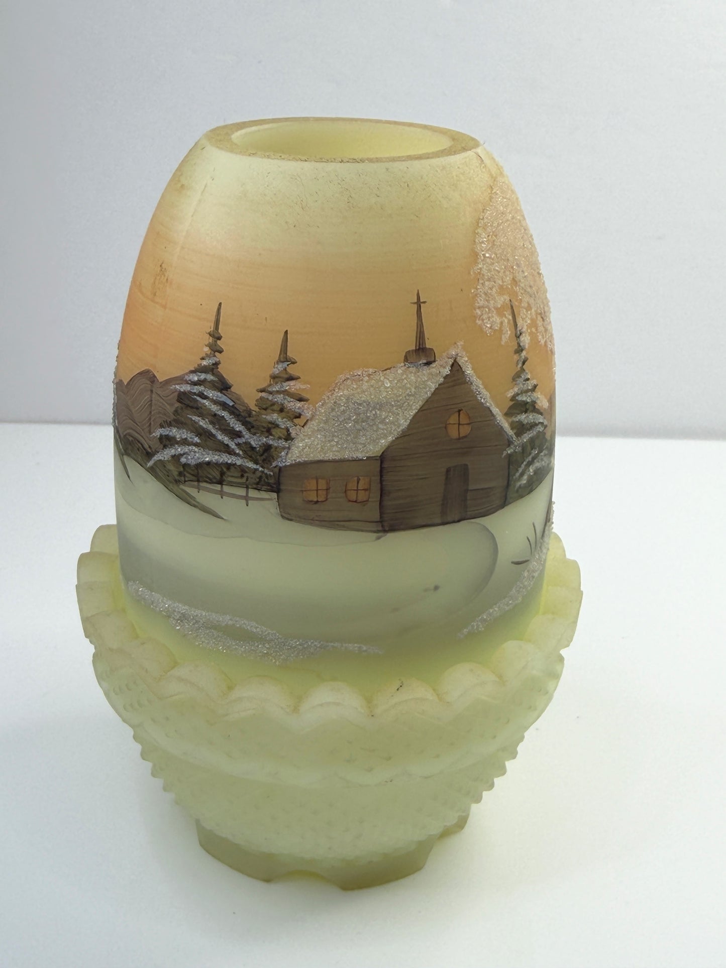 Vintage 1978 Hand Painted Satin Glass Scenic Vase Signed Andrich A888