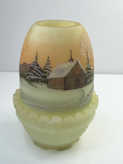 Vintage 1978 Hand Painted Satin Glass Scenic Vase Signed Andrich A888