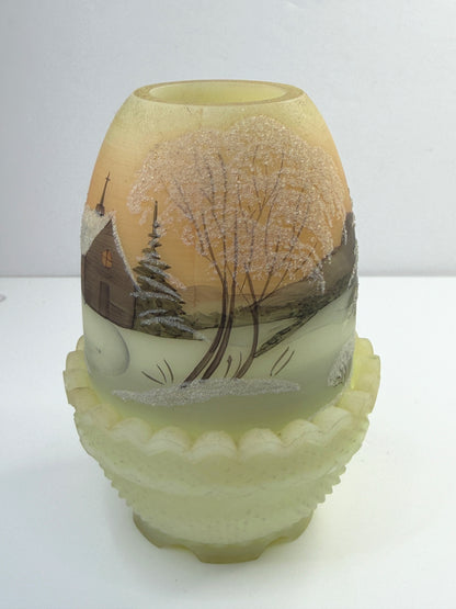 Vintage 1978 Hand Painted Satin Glass Scenic Vase Signed Andrich A888