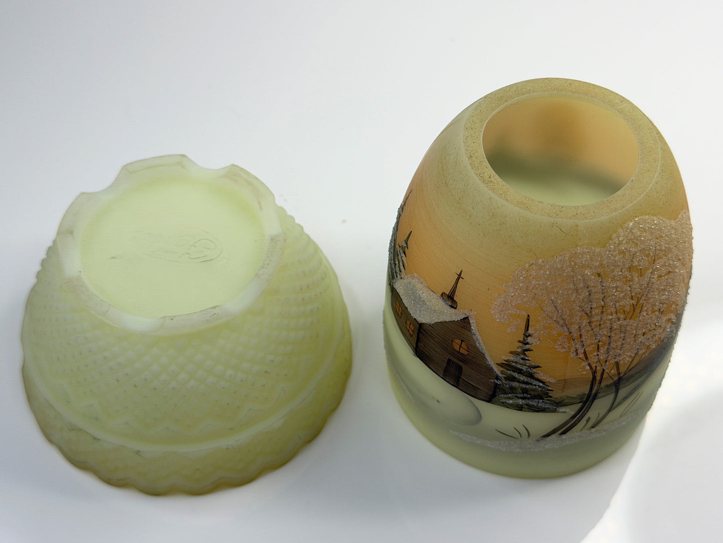 Vintage 1978 Hand Painted Satin Glass Scenic Vase Signed Andrich A888