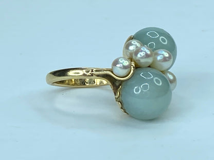 Ming of Hawaii 14K gold 10.8mm Twin Jadeite Cultured Pearl ring