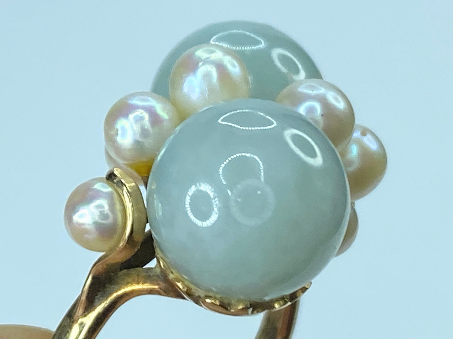 Ming of Hawaii 14K gold 10.8mm Twin Jadeite Cultured Pearl ring