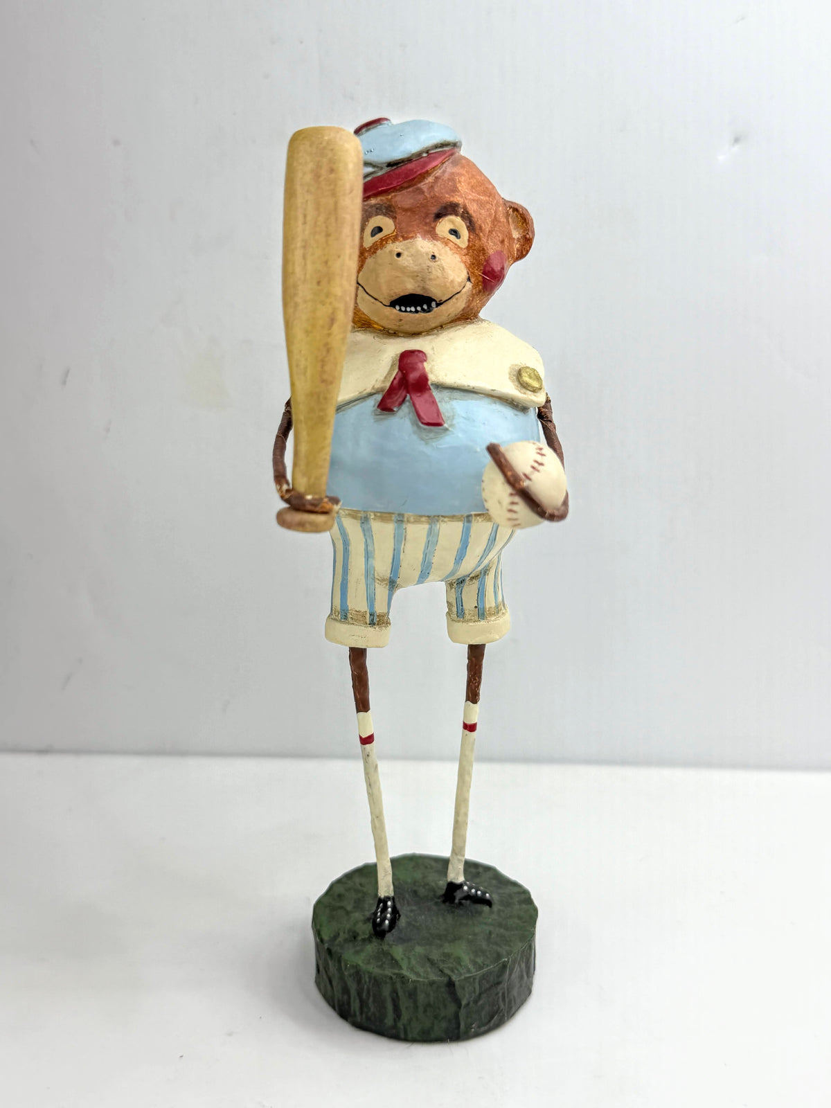 Lori Mitchell Retired Baseball Monkey Folk Art Figurine Bat Ball A1316