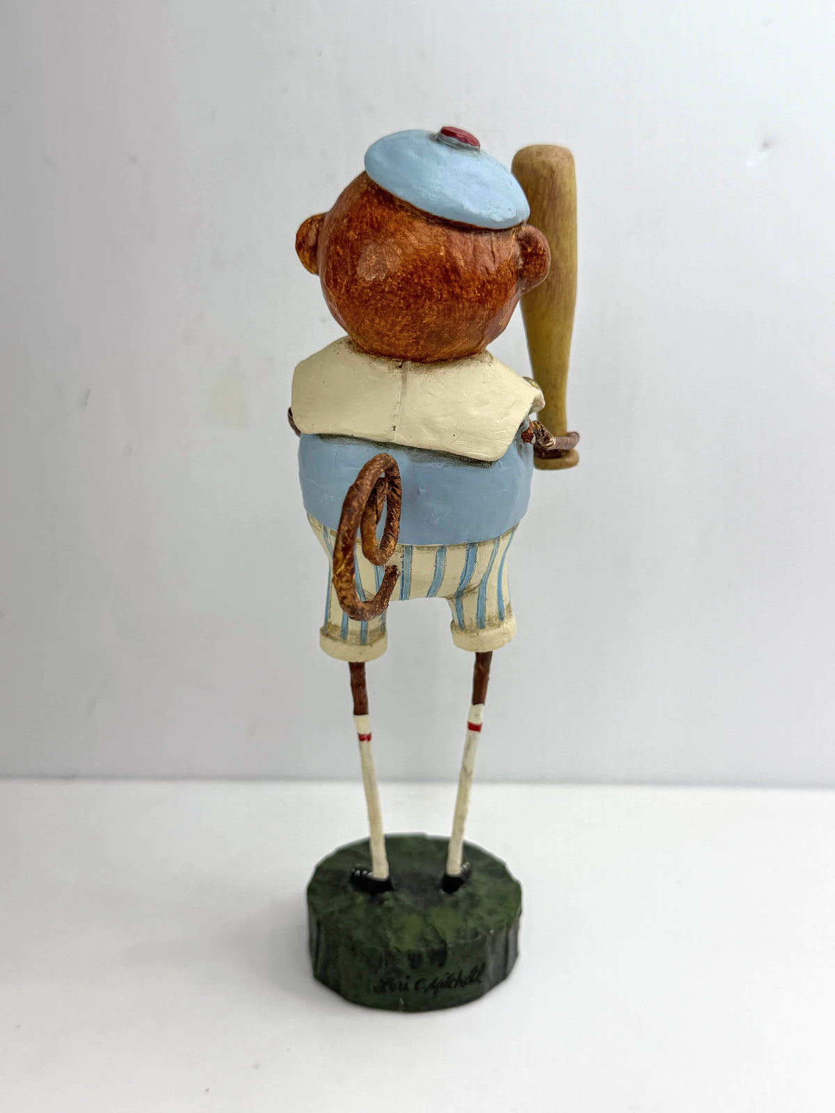 Lori Mitchell Retired Baseball Monkey Folk Art Figurine Bat Ball A1316