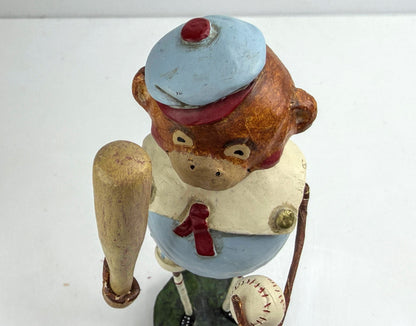 Lori Mitchell Retired Baseball Monkey Folk Art Figurine Bat Ball A1316