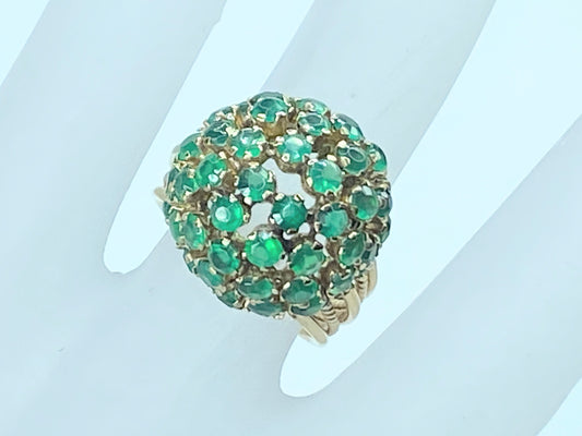 Retro Green Chalcedony Dome cluster Ring rope link shank 14K gold