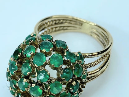 Retro Green Chalcedony Dome cluster Ring rope link shank 14K gold