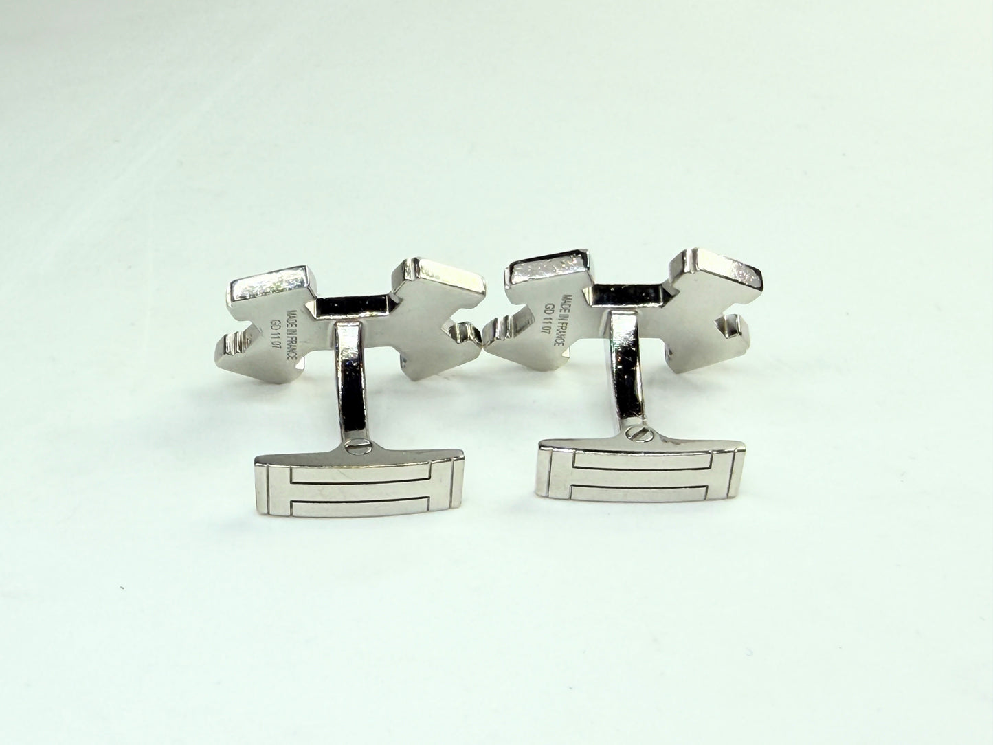 Vintage Hermes H Logo Black Enamel Palladium Cufflinks with Box SS257