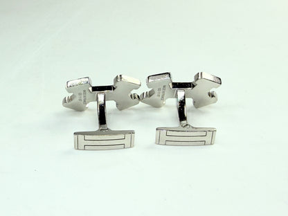 Vintage Hermes H Logo Black Enamel Palladium Cufflinks with Box SS257