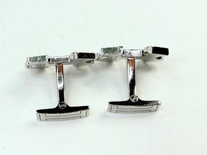 Vintage Hermes H Logo Black Enamel Palladium Cufflinks with Box SS257