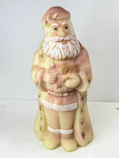 Fenton 5249 Burmese Santa with Kitten UV Glow Signed Vintage Glass A1309