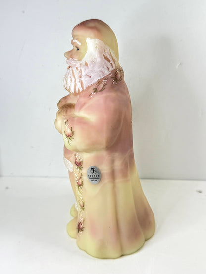 Fenton 5249 Burmese Santa with Kitten UV Glow Signed Vintage Glass A1309