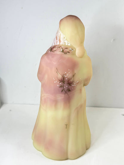 Fenton 5249 Burmese Santa with Kitten UV Glow Signed Vintage Glass A1309