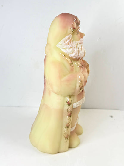 Fenton 5249 Burmese Santa with Kitten UV Glow Signed Vintage Glass A1309