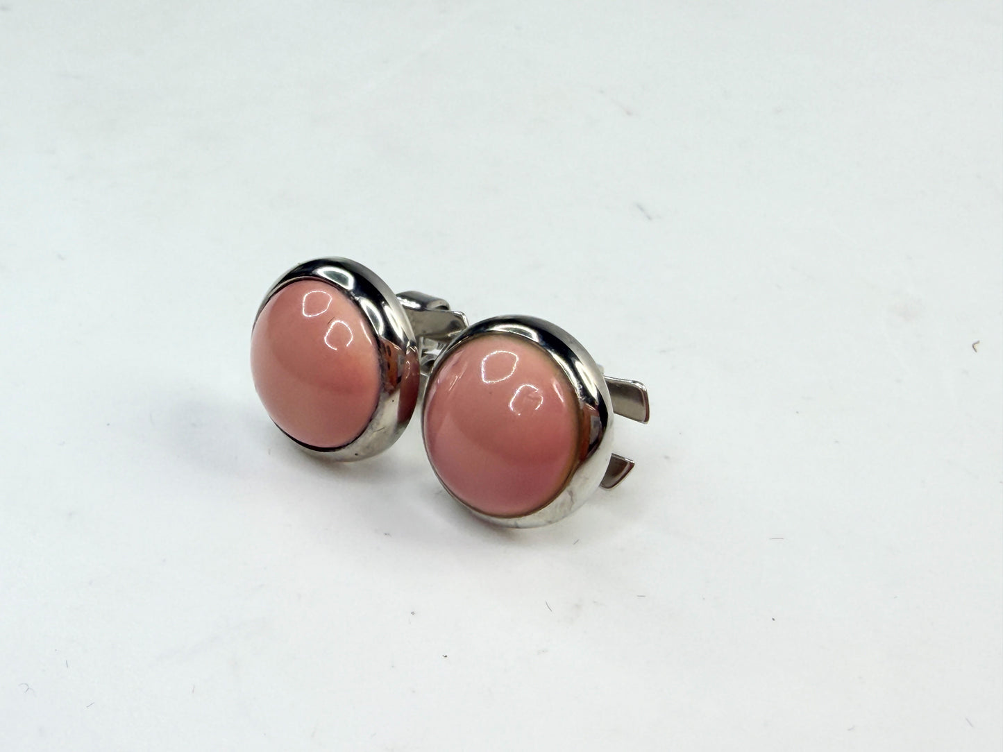 Vintage Hermes Pink Enamel Palladium Stud Earrings w Box GS782