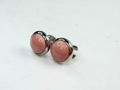 Vintage Hermes Pink Enamel Palladium Stud Earrings w Box GS782