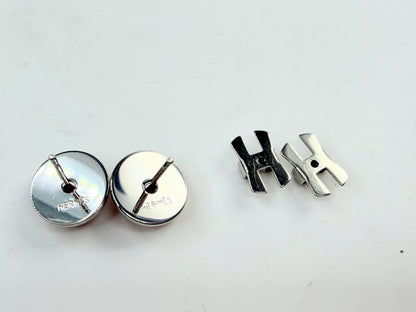 Vintage Hermes Pink Enamel Palladium Stud Earrings w Box GS782