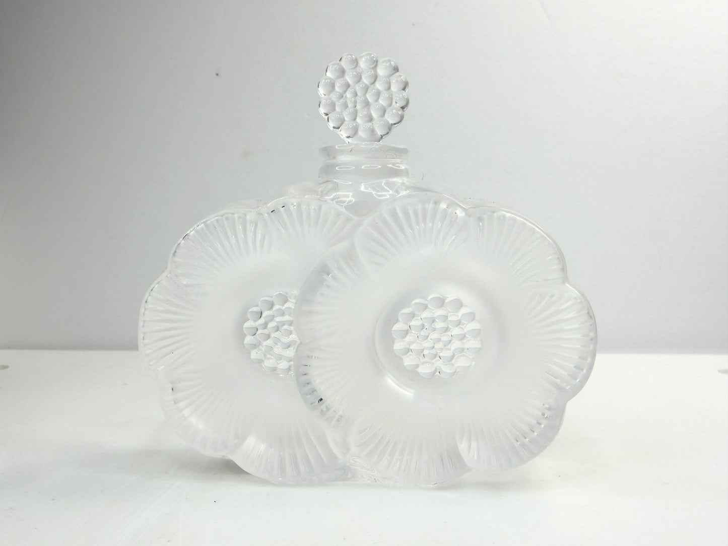 Vintage LALIQUE France Deux Fleurs Frosted Clear Crystal Perfume Bottle A857