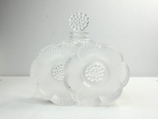 Vintage LALIQUE France Deux Fleurs Frosted Clear Crystal Perfume Bottle A857