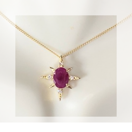 14K 1.21 ct oval Ruby Diamond Star Pendant in 18K cable necklace