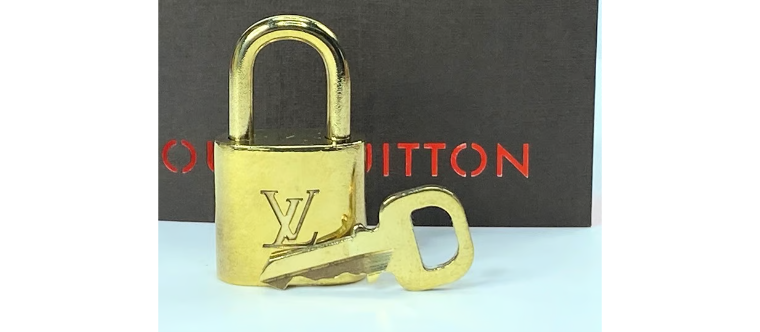 LOUIS VUITTON PadLock Lock & Key Brass Gold Authentic Number random GS433