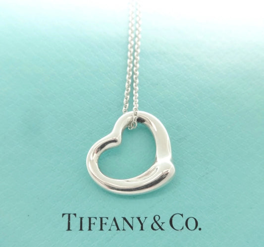 Tiffany & Co. Elsa Peretti 22mm Open Heart Pendant Necklace 16" 5.6g Pouch JR165