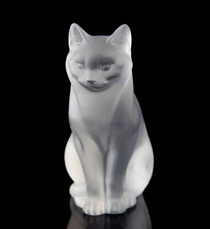 Vintage Lalique Frosted Crystal "Chat Assis" Sitting Cat Figurine 8 1/4" A994
