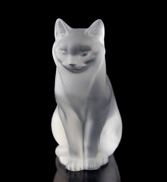 Vintage Lalique Frosted Crystal "Chat Assis" Sitting Cat Figurine 8 1/4" A994