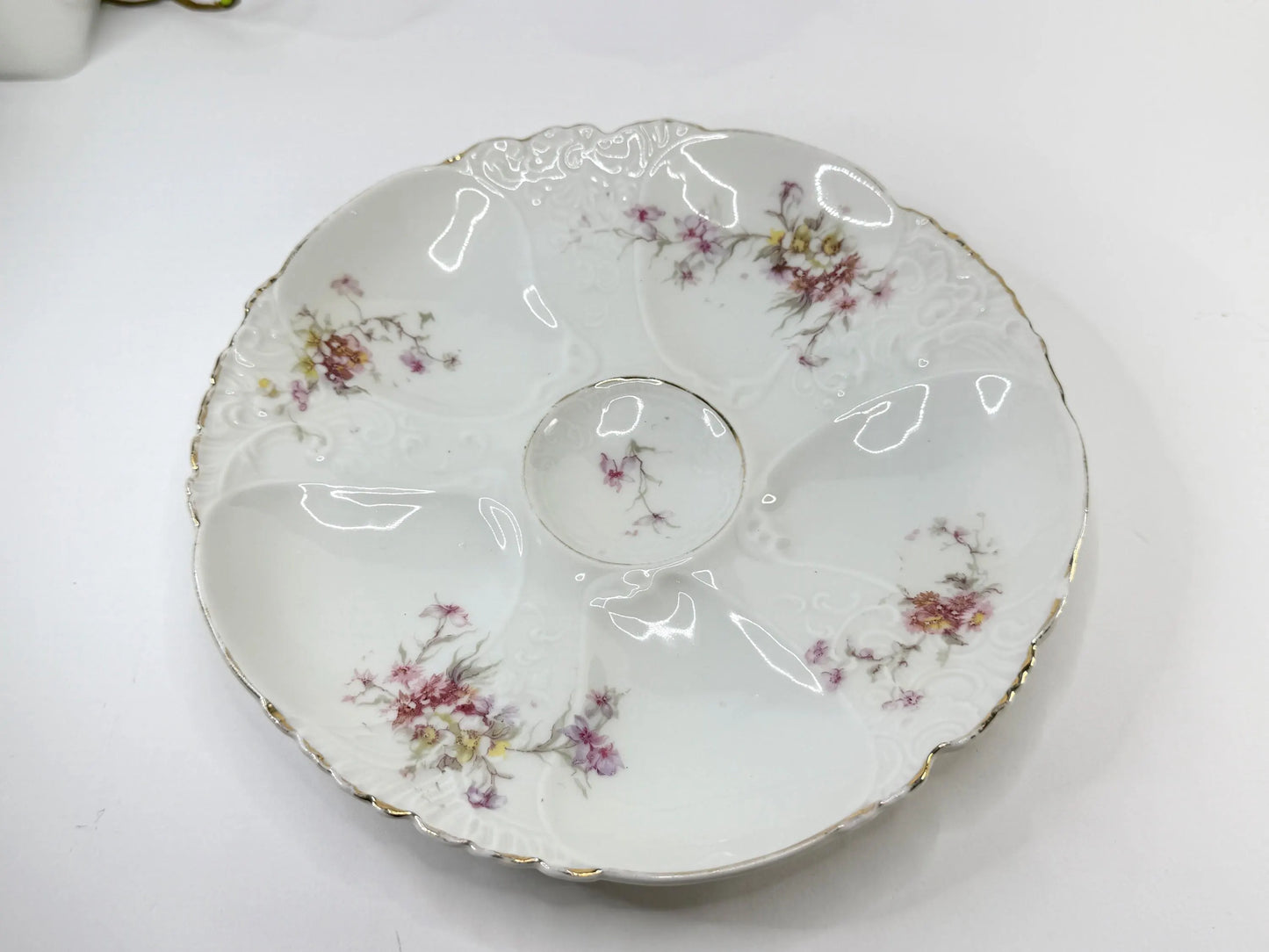 Antique Limoges Oyster Plate Hand Painted Florals Gold Rim 8" A804