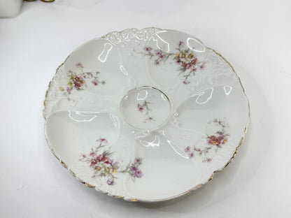 Antique Limoges Oyster Plate Hand Painted Florals Gold Rim 8" A804