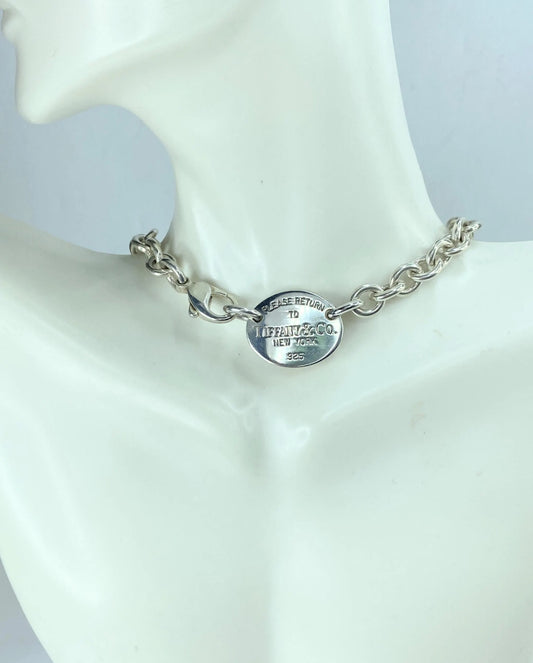 Vintage Tiffany & Co. Sterling Return to Tiffany Oval Tag Necklace JR1598