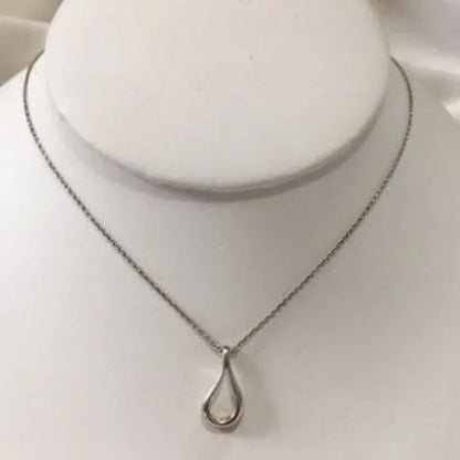 Tiffany & Co. SS Elsa Peretti Open Teardrop Pendant Necklace 16" 2.3g  JR880