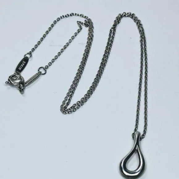 Tiffany & Co. SS Elsa Peretti Open Teardrop Pendant Necklace 16" 2.3g  JR880