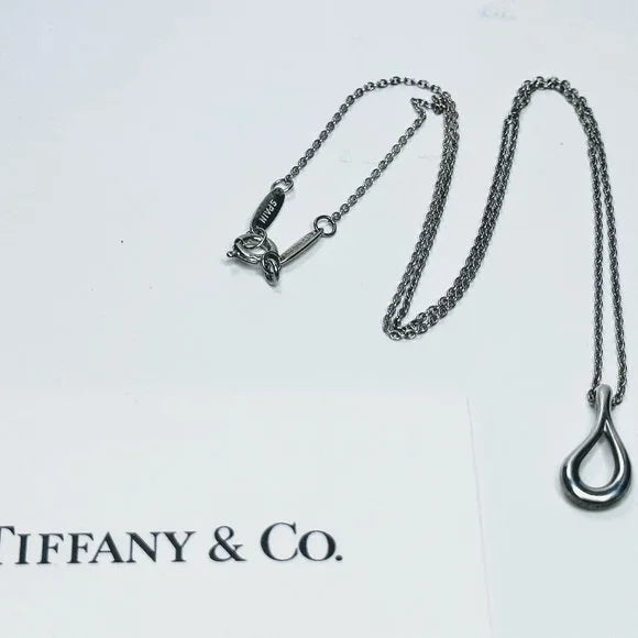Tiffany & Co. SS Elsa Peretti Open Teardrop Pendant Necklace 16" 2.3g  JR880