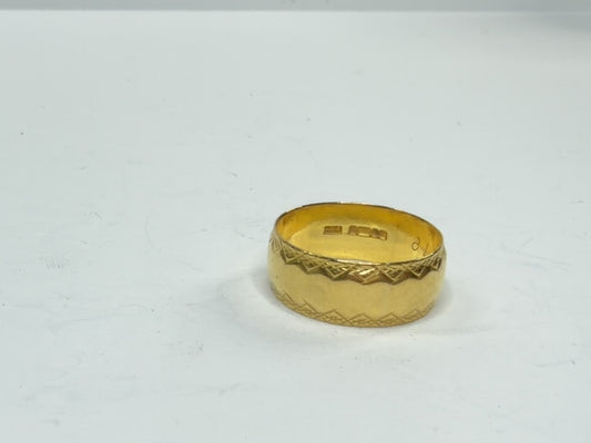 Antique Birmingham 22K Gold Engraved Band Ring 8mm Size 9 JR1193