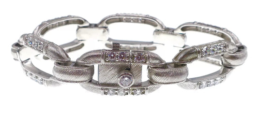 Judith Ripka Sterling Silver and CZ Large track Wide Bracelet