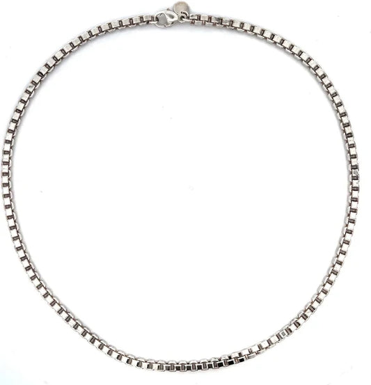 Tiffany & Co Sterling Venetian Box Link Necklace 18" Chain - 4mm - Pouch JR9422