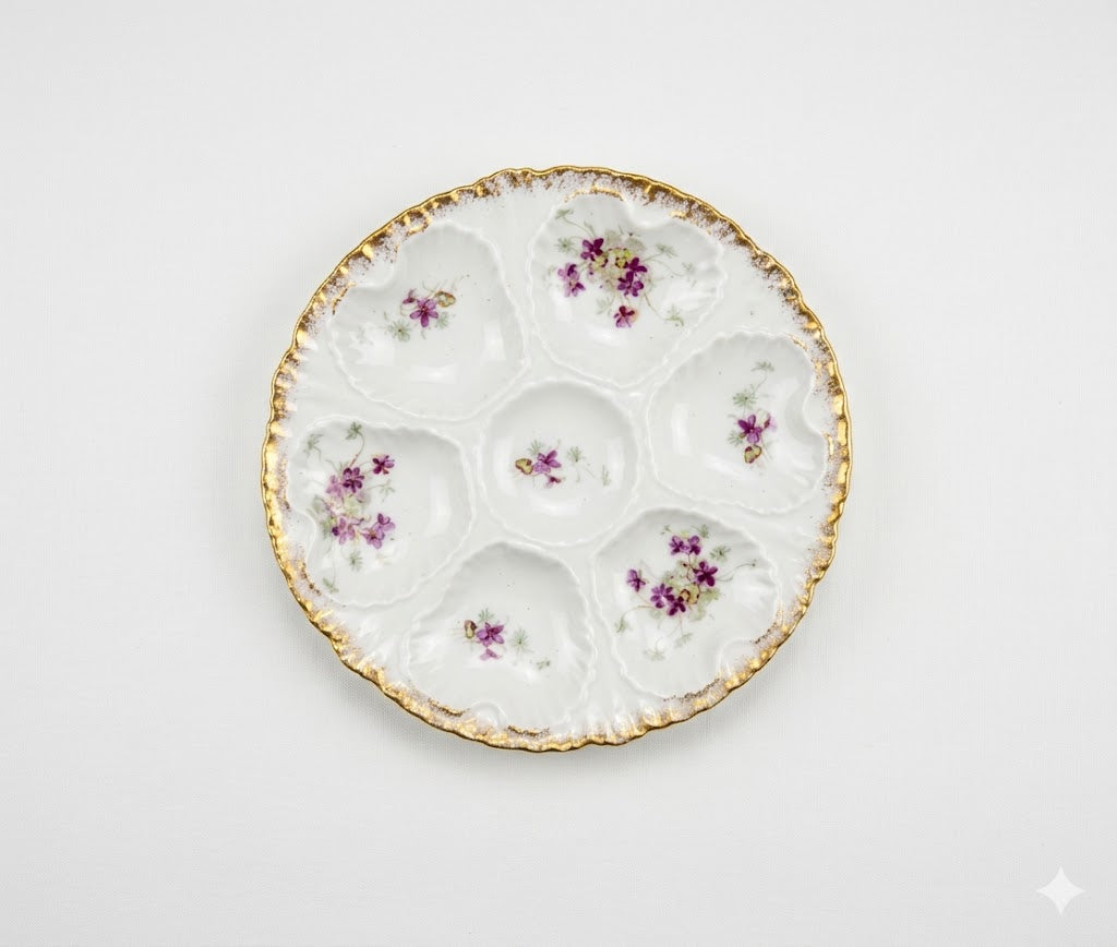 Antique Haviland Limoges Oyster Plate Pink Floral Gold Rim A901