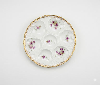 Antique Haviland Limoges Oyster Plate Pink Floral Gold Rim A901