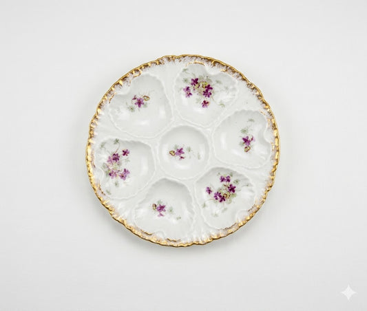 Antique Haviland Limoges Oyster Plate Pink Floral Gold Rim A901